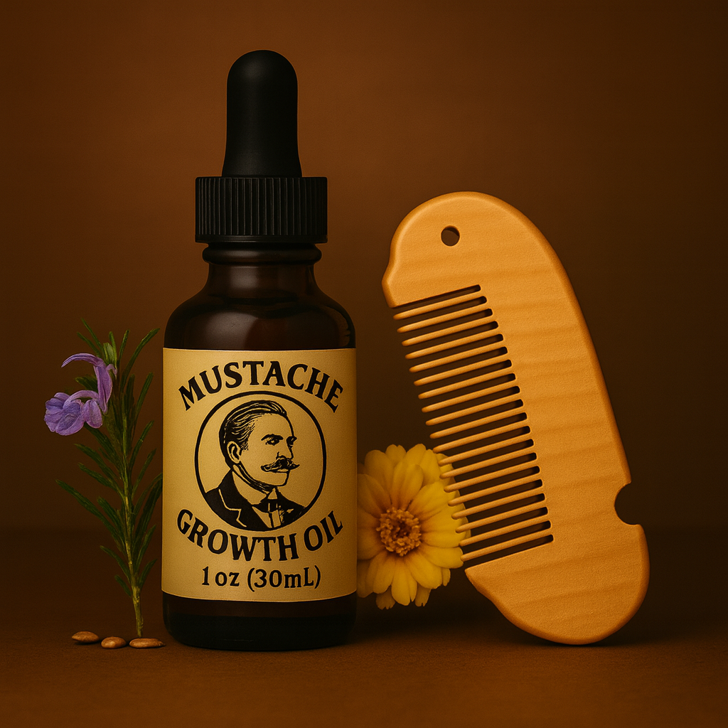 Mustache Growth Oil + Wooden Comb Bundle
