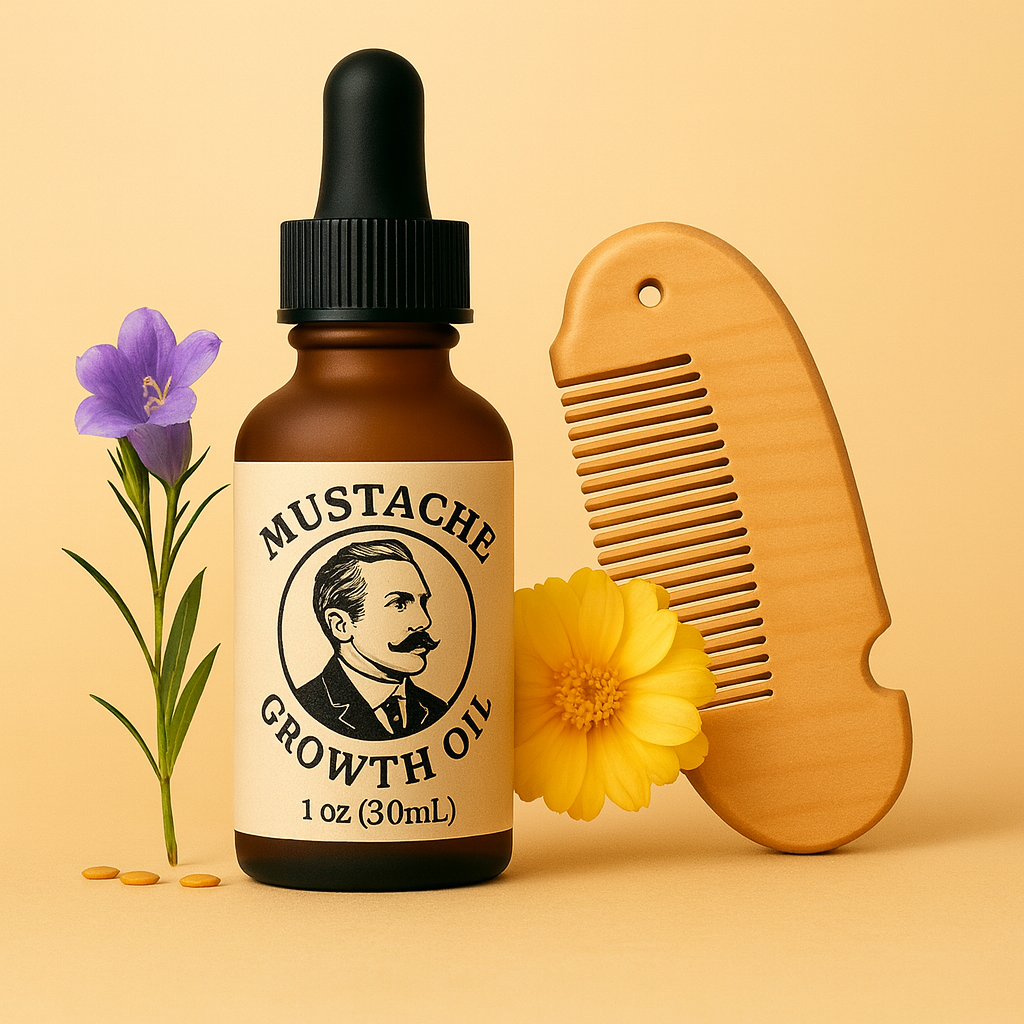 Mustache Growth Oil + Wooden Comb Bundle
